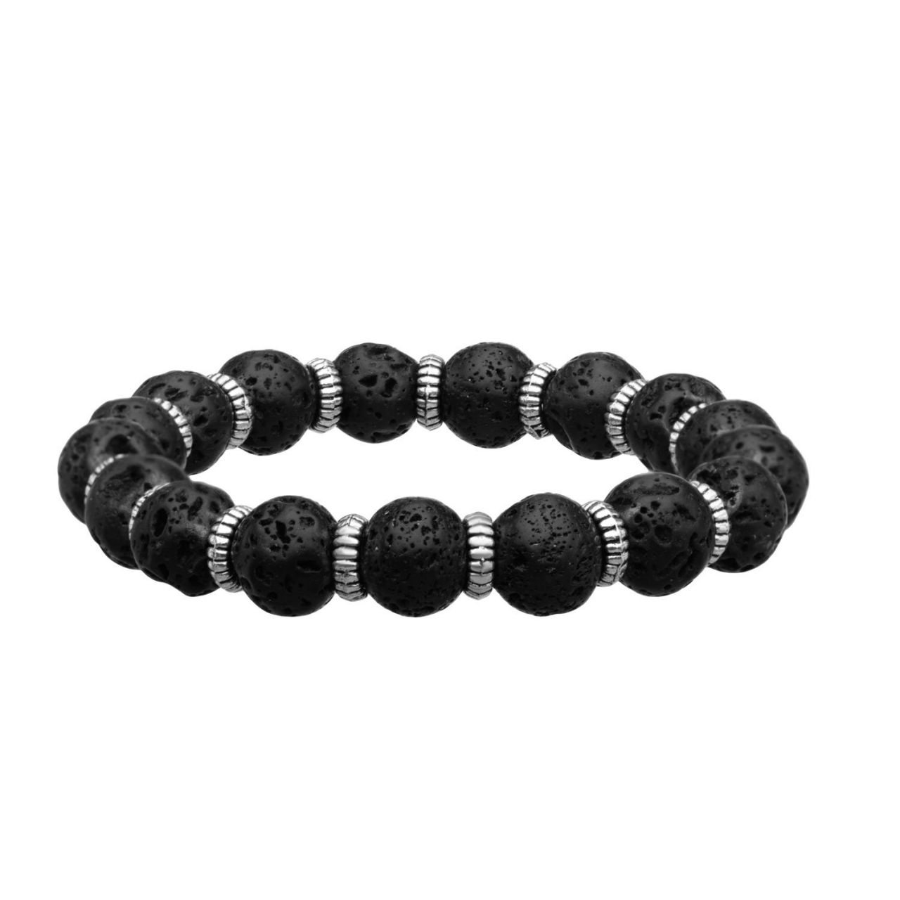 Herren Edelstahl Armband mit Lava Steinen