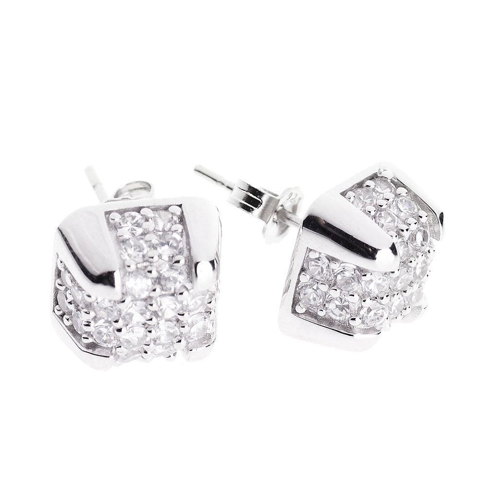 Sterling 925er Silber Ohrstecker - BOX MICRO PAVE 10mm