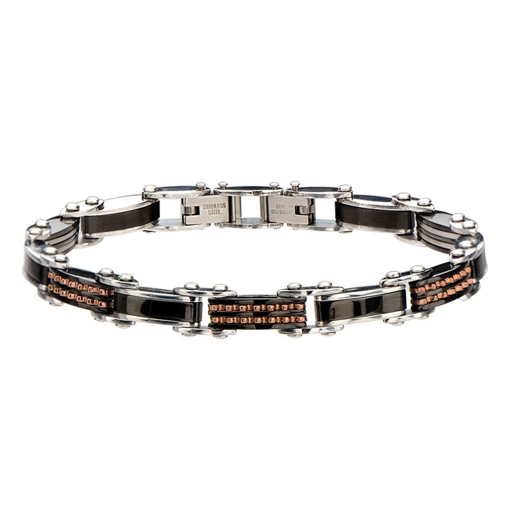 Herren Double Sided Steel Schwarz Rose Gold IP Armband