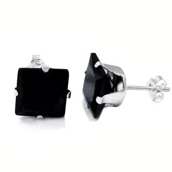 925 Sterling Silber Black Bling Ohrstecker – viereckig